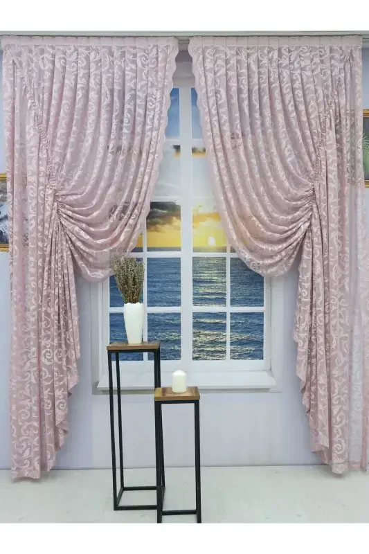 Тюль с 2 крыльями, пудрово-розовая, 100 х 270 - пудрово-розовый - ARTPER PERDENIZ