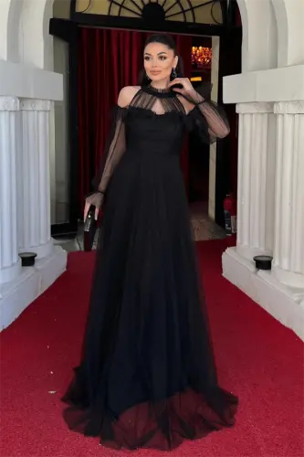 Тюлевое платье с оборками - ЧЕРНЫЙ - 1