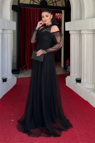 Тюлевое платье с оборками - ЧЕРНЫЙ - BÜYÜKBEDENIZ (1)