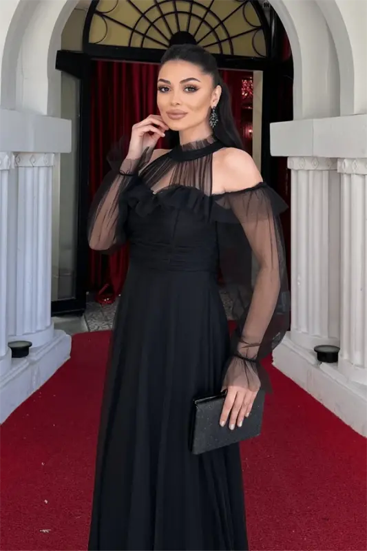 Тюлевое платье с оборками - ЧЕРНЫЙ - 3