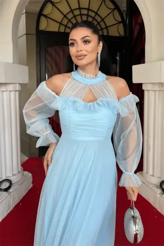 Тюлевое Платье с Воланами - НЕБЕСНО-ГОЛУБОЙ - 3