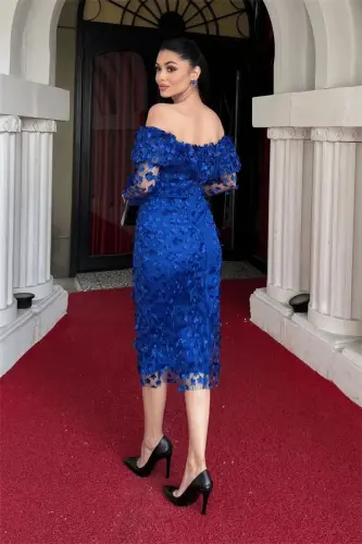 Ткань с трехмерными цветами, платье-карандаш с вырезом 