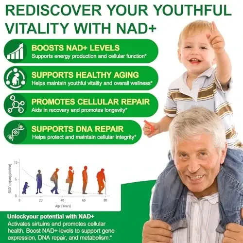 TKTALKER NAD qo'shimchasi 2000 Mg - 120 kapsula Haqiqiy NAD va Resveratrol, NMN muqobillar Liposomal NAD+ ayollar va erkaklar uchun, hujayra salomatligini, chidamlilikni va sog'lom qarishni qo'llab-quvvatlash - Ultra kuchli kapsulalar - 3