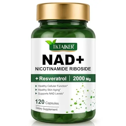 TKTALKER NAD qo'shimchasi 2000 Mg - 120 kapsula Haqiqiy NAD va Resveratrol, NMN muqobillar Liposomal NAD+ ayollar va erkaklar uchun, hujayra salomatligini, chidamlilikni va sog'lom qarishni qo'llab-quvvatlash - Ultra kuchli kapsulalar - 1