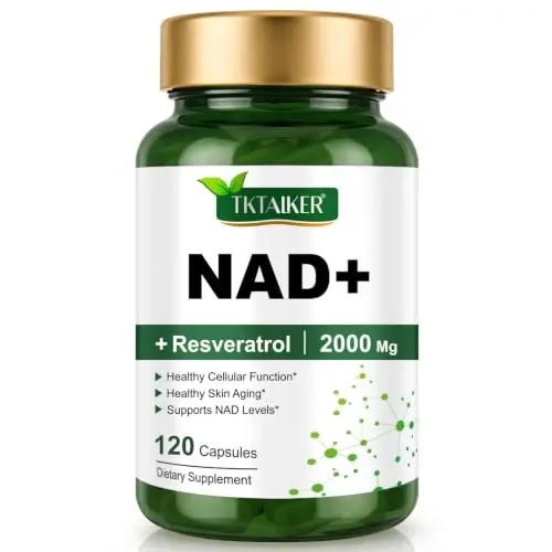 TKTALKER NAD Supplement 2000 Mg - 120 Capsules True NAD & Resveratrol, NMN Alternative Liposomal NAD+ for Women & Men, Support Cellular Health, Stamina & Healthy Aging - Ultra Strength Capsules - TKTALKER