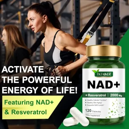 TKTALKER NAD Supplement 2000 Mg - 120 Capsules True NAD & Resveratrol, NMN Alternative Liposomal NAD+ for Women & Men, Support Cellular Health, Stamina & Healthy Aging - Ultra Strength Capsules - 4