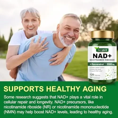 TKTALKER NAD Supplement 2000 Mg - 120 Capsules True NAD & Resveratrol, NMN Alternative Liposomal NAD+ for Women & Men, Support Cellular Health, Stamina & Healthy Aging - Ultra Strength Capsules - 7