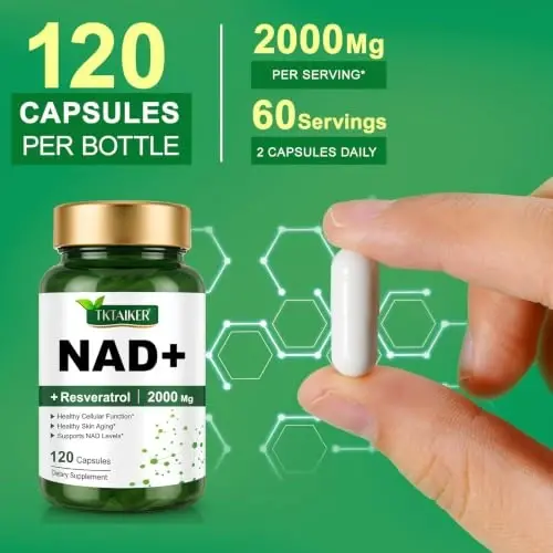 TKTALKER NAD Supplement 2000 Mg - 120 Capsules True NAD & Resveratrol, NMN Alternative Liposomal NAD+ for Women & Men, Support Cellular Health, Stamina & Healthy Aging - Ultra Strength Capsules - TKTALKER (1)