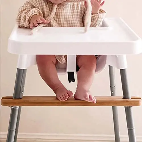 TLBB High Chair Footrest, Adjustable Height Natural Bamboo Baby Highchairs Pedal, Suitable for IKEA Antilop High Chair Footstool - 1