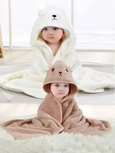 TMIELYBS Hooded Baby Towels, 2 Packs Premium Soft Baby Bath Towels with Hood for Babies, Toddler, Infant - Ultra Absorbent, Baby Stuff Shower as Best Gifts for Boys and Girls (2Pack) - 1