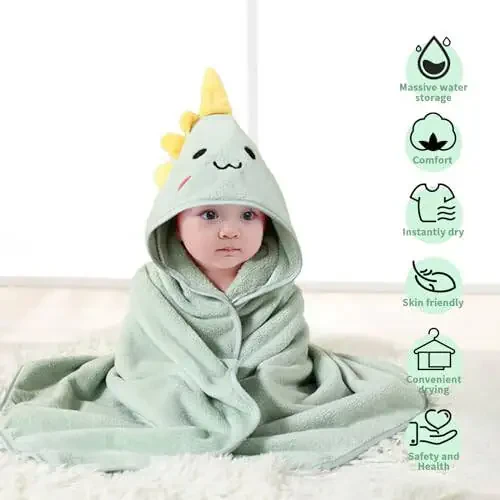 TMIELYBS 2 Pack Premium Soft Baby Bath Towels with Hood - Green Dinosaur + Brown Koala - Ultra Absorbent, Baby Stuff Shower for Boys and Girls - 28