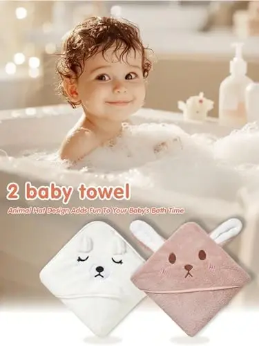 TMIELYBS Kapüşonlu Bebek Havluları, 2'li Paket Premium Yumuşak Kapüşonlu Bebek Banyo Havluları Bebekler, Yeni Yürümeye Başlayan Çocuklar, Bebekler için - Ultra Emici, Erkek ve Kız Çocuklar için En İyi Hediye Olarak Bebek Eşyaları Duşu (2'li Paket) - 6