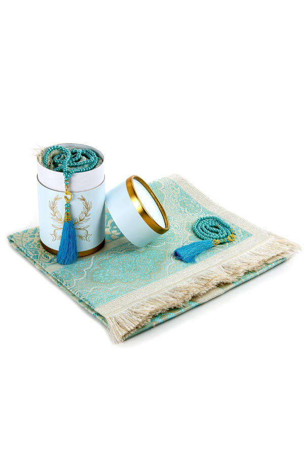 To My Dear Father, Special Cylinder Box Set with Prayer Rug and Pearl Tasbeeh - Blue - 1