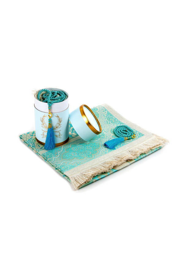 To My Dear Father, Special Cylinder Box Set with Prayer Rug and Pearl Tasbeeh - Blue - 2