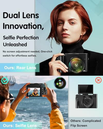 ToAuite 4K raqamli fotosurat kamerasi, 64MP avtomatik fokusli YouTube uchun vlogging kamerasi, selfie linzali, kompakt sayohat video kamerasi, fleshli, 16X zoom, anti-tebranish, 32GB karta, 2 batareya (qora) - 1