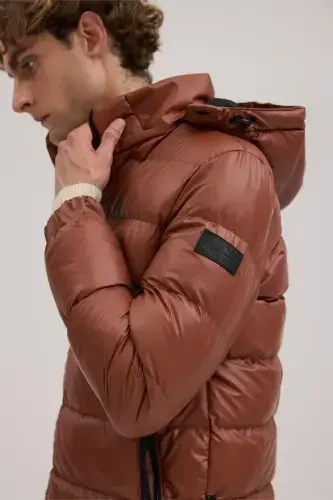 Tobacco Regular Fit Hooded Padded Winter Coat - 3