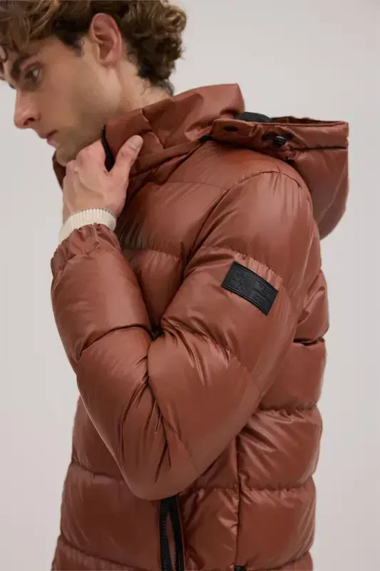 Tobacco Regular Fit Hooded Padded Winter Coat - 3