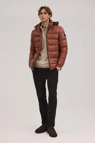 Tobacco Regular Fit Hooded Padded Winter Coat - Jakamen (1)