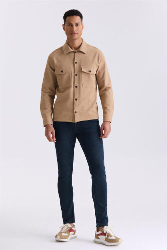 Tobacco Slim Fit Button-Down Collar Pocketed Sport Shirt - 2