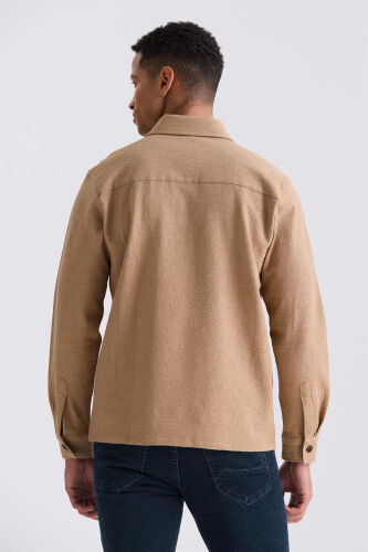 Tobacco Slim Fit Button-Down Collar Pocketed Sport Shirt - 4