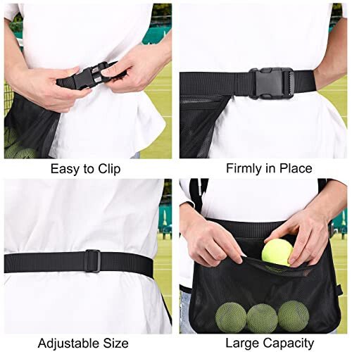 TOBWOLF Adjustable Tennis Ball Band Holder, Pickleball Waist Pouch, Mesh Hip Ball Bag Carrier, Fanny Pack Holding 8-10 Tennis or Pickleball for Cycling, Golf - 5