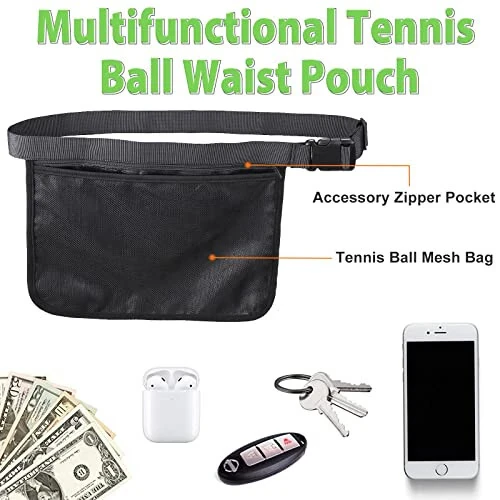 TOBWOLF Adjustable Tennis Ball Band Holder, Pickleball Waist Pouch, Mesh Hip Ball Bag Carrier, Fanny Pack Holding 8-10 Tennis or Pickleball for Cycling, Golf - 3