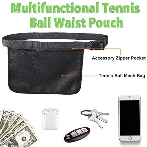 TOBWOLF Adjustable Tennis Ball Band Holder, Pickleball Waist Pouch, Mesh Hip Ball Bag Carrier, Fanny Pack Holding 8-10 Tennis or Pickleball for Cycling, Golf - 3