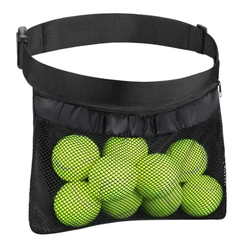 TOBWOLF Tennis Ball Bag, Adjustable Waist Pouch, Holds 8-10 Balls, Black | Fit Tennis & Pickle | Adjustable Waist Belt | Tear-Resistant Mesh Design | Hands-Free Fanny Pack | Double-Layer for Storage - 1