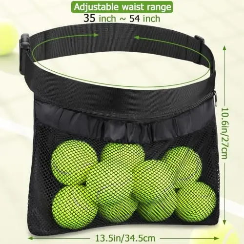 TOBWOLF Tennis Ball Bag, Adjustable Waist Pouch, Holds 8-10 Balls, Black | Fit Tennis & Pickle | Adjustable Waist Belt | Tear-Resistant Mesh Design | Hands-Free Fanny Pack | Double-Layer for Storage - TOBWOLF (1)