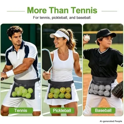TOBWOLF Tennis Ball Bag, Adjustable Waist Pouch, Holds 8-10 Balls, Black | Fit Tennis & Pickle | Adjustable Waist Belt | Tear-Resistant Mesh Design | Hands-Free Fanny Pack | Double-Layer for Storage - 5