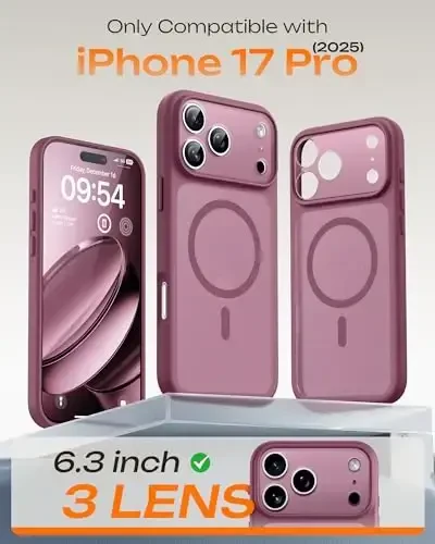 TOCAL for 17 Pro Case, Full Camera Protection, Built-in Magnetic Ring, Compatible with Magsafe Charger, Drop Protection, Translucent Matte Phone Case for 17 Pro 6.3 inch (Plum) - 2