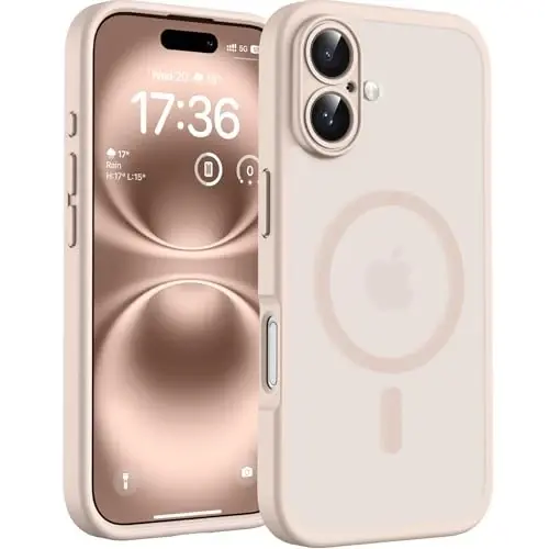 TOCOL 16 Altın Kılıf için Manyetik, Yükseltilmiş Tam Kamera Koruması, Magsafe ile Uyumlu, Düşme Koruması, Yarı Saydam Mat Arka Tampon Telefon Kapağı 6,1 inç (Çöl) 