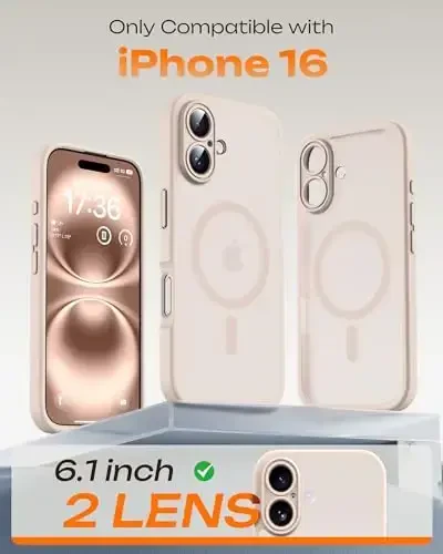 TOCOL Magnetic for 16 Gold Case, Upgraded Full Camera Protection, Compatible with Magsafe, Drop Protection, Translucent Matte Back Bumper Phone Cover 6.1-Inch (Desert) - 2