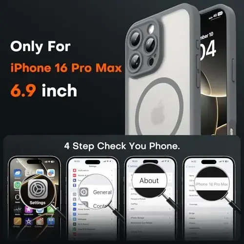 TOCOL Magnetic for 16 Pro Max Phone case, Upgraded Full Camera Protection, Compatible with Magsafe, Drop Protection, Translucent Matte Back Bumper Cover for 6.9-Inch (Gray) - TOCOL (1)