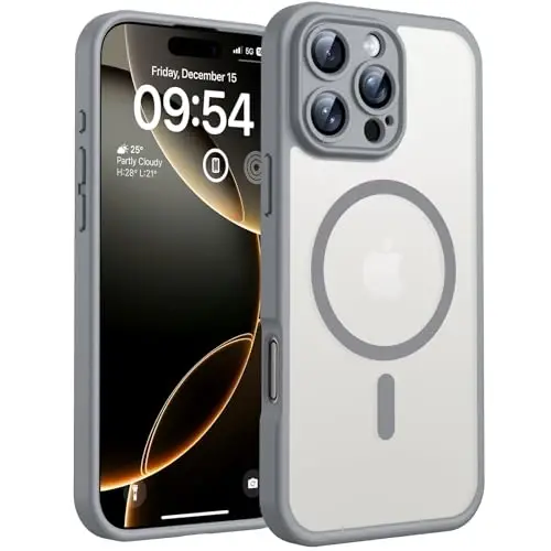 TOCOL Magnetic for 16 Pro Max Phone case, Upgraded Full Camera Protection, Compatible with Magsafe, Drop Protection, Translucent Matte Back Bumper Cover for 6.9-Inch (Gray) 