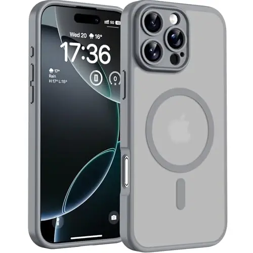TOCOL 16 Pro Max Telefon kılıfı için Manyetik, Yükseltilmiş Tam Kamera Koruması, Magsafe ile Uyumlu, Düşme Koruması, 6.9 İnç için Yarı Saydam Mat Arka Tampon Kapağı (Gri) 