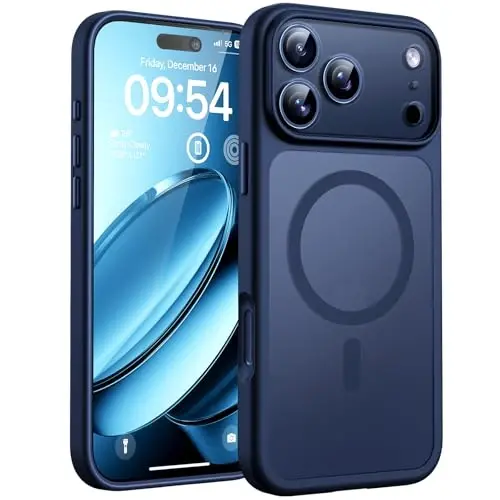 TOCOL, 17 Pro Max Kılıf için, Dahili Manyetik Halkalı, Magsafe ile Uyumlu, 17 ProMax 6.9 inç için Yarı Saydam Mat Telefon Kılıfı (Koyu Mavi) 