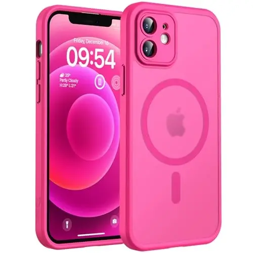 TOCOL 3 in 1 Magnetic for iPhone 12 Case Upgraded Full Camera Protection Compatible with Magsafe 15FT Military Grade Protection Bumper 6.1 Hot Pink 