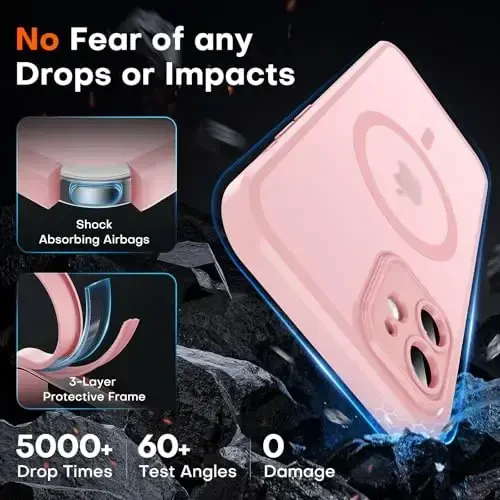 TOCOL 3 in 1 Magnetic for iPhone 12 Case Upgraded Full Camera Protection Compatible with Magsafe 15FT Military Grade Protection Bumper 6.1 Light Pink - 4