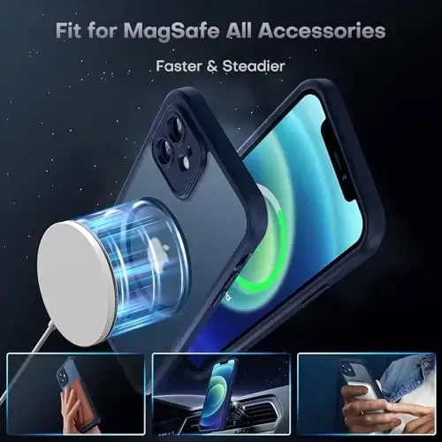 TOCOL 3 in 1 Magnetic for iPhone 12 Case, Upgraded [Full Camera Protection] [Compatible with Magsafe] [15FT Military Grade Protection] Bumper for iPhone 12 6.1, Blue - 3