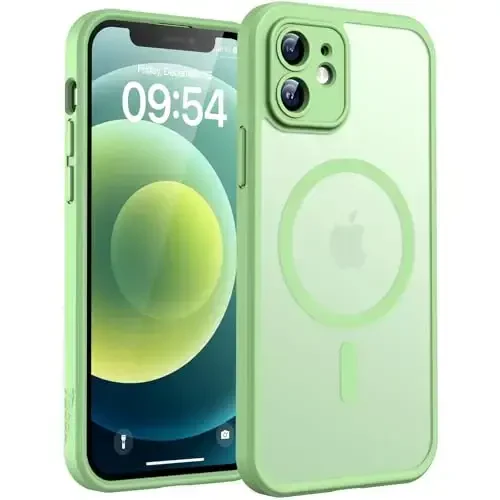 TOCOL 3 in 1 Magnetic for iPhone 12 Case, Upgraded [Full Camera Protection] [Compatible with Magsafe] [15FT Military Grade Protection] Bumper for iPhone 12 6.1, Light Green 