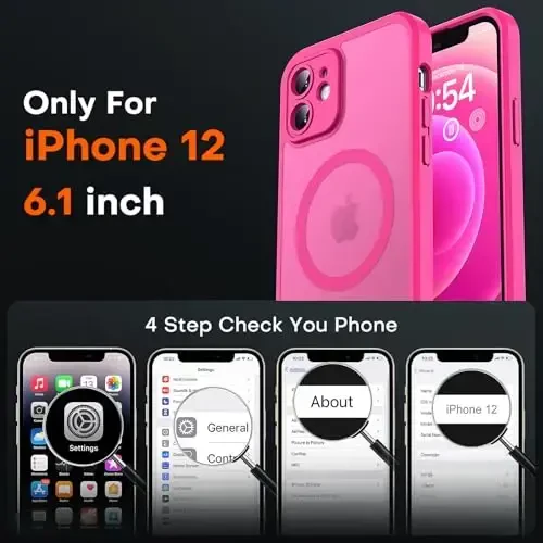 TOCOL 3 in 1 Magnetic iPhone 12 uchun g'ilof, to'liq kamera himoyasi, Magsafe bilan mos, 15FT harbiy darajadagi himoya bumperi 6.1 Hot Pink - 2