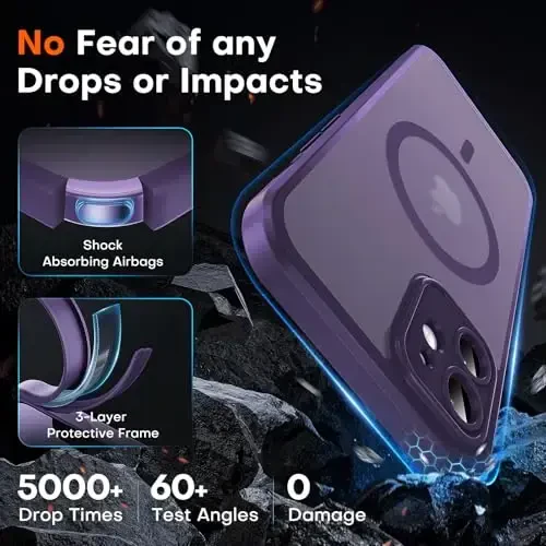 TOCOL 3 in 1 Magnetic for iPhone 12 Case Upgraded Full Camera Protection Compatible with Magsafe 15FT Military Grade Protection Bumper Midnight Purple - 4