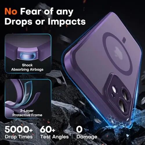 TOCOL 3 in 1 Magnetic for iPhone 12 Case Upgraded Full Camera Protection Compatible with Magsafe 15FT Military Grade Protection Bumper Midnight Purple - 4