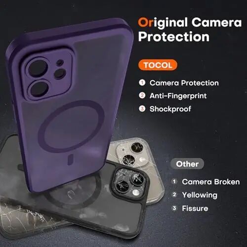 TOCOL 3 in 1 Magnetic for iPhone 12 Case Upgraded Full Camera Protection Compatible with Magsafe 15FT Military Grade Protection Bumper Midnight Purple - 5