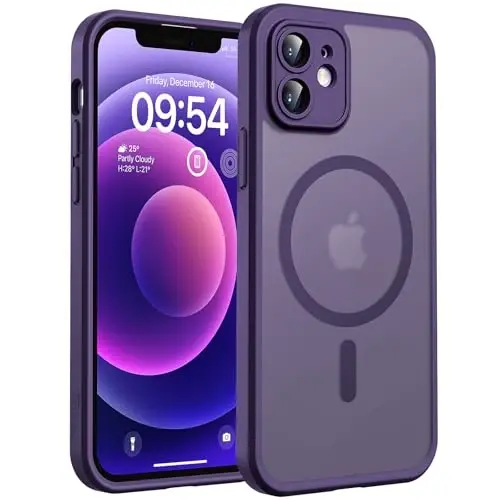 TOCOL 3'ü 1 Arada Manyetik iPhone 12 Kılıfı Yükseltilmiş Tam Kamera Koruması Magsafe ile Uyumlu 15FT Askeri Sınıf Koruma Tamponu Gece Yarısı Moru 