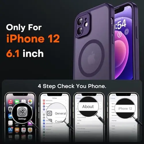 TOCOL 3'ü 1 Arada Manyetik iPhone 12 Kılıfı Yükseltilmiş Tam Kamera Koruması Magsafe ile Uyumlu 15FT Askeri Sınıf Koruma Tamponu Gece Yarısı Moru - 2