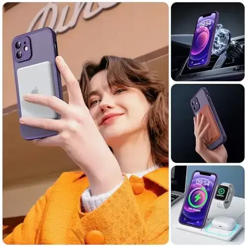 TOCOL 3 in 1 Magnetic for iPhone 12 Case Upgraded Full Camera Protection Compatible with Magsafe 15FT Military Grade Protection Bumper Midnight Purple - 6