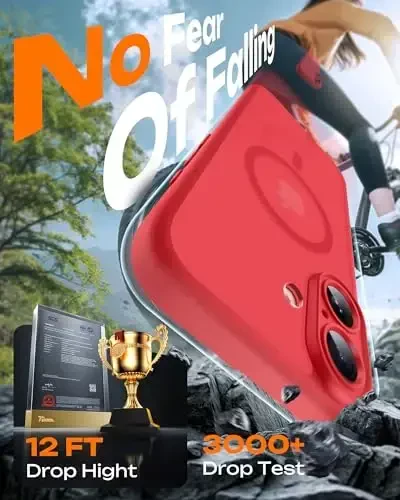 TOCOL для 17 Case, полная защита камеры, встроенное магнитное кольцо, совместимость с зарядным устройством Magsafe, защита от падений, полупрозрачный матовый чехол для телефона Phone 17 6.3 дюйма (красный) - 5