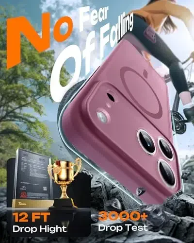 TOCOL для 17 Pro Case, полная защита камеры, встроенное магнитное кольцо, совместим с зарядным устройством Magsafe, защита от падений, полупрозрачный матовый чехол для телефона 17 Pro 6,3 дюйма (слива) - 6